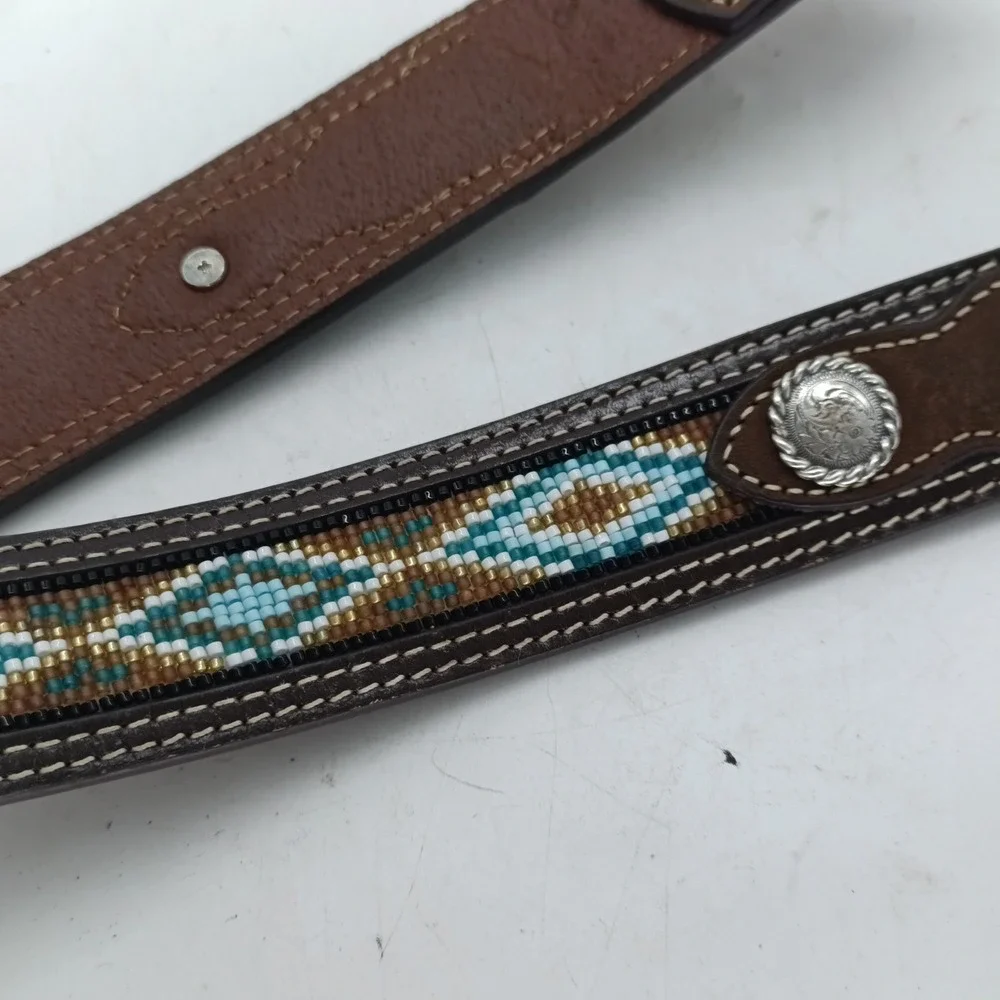 Nocona Belt Co Mens Brown Leather Beaded Western Belt Size 32 N2413644 No Buckle